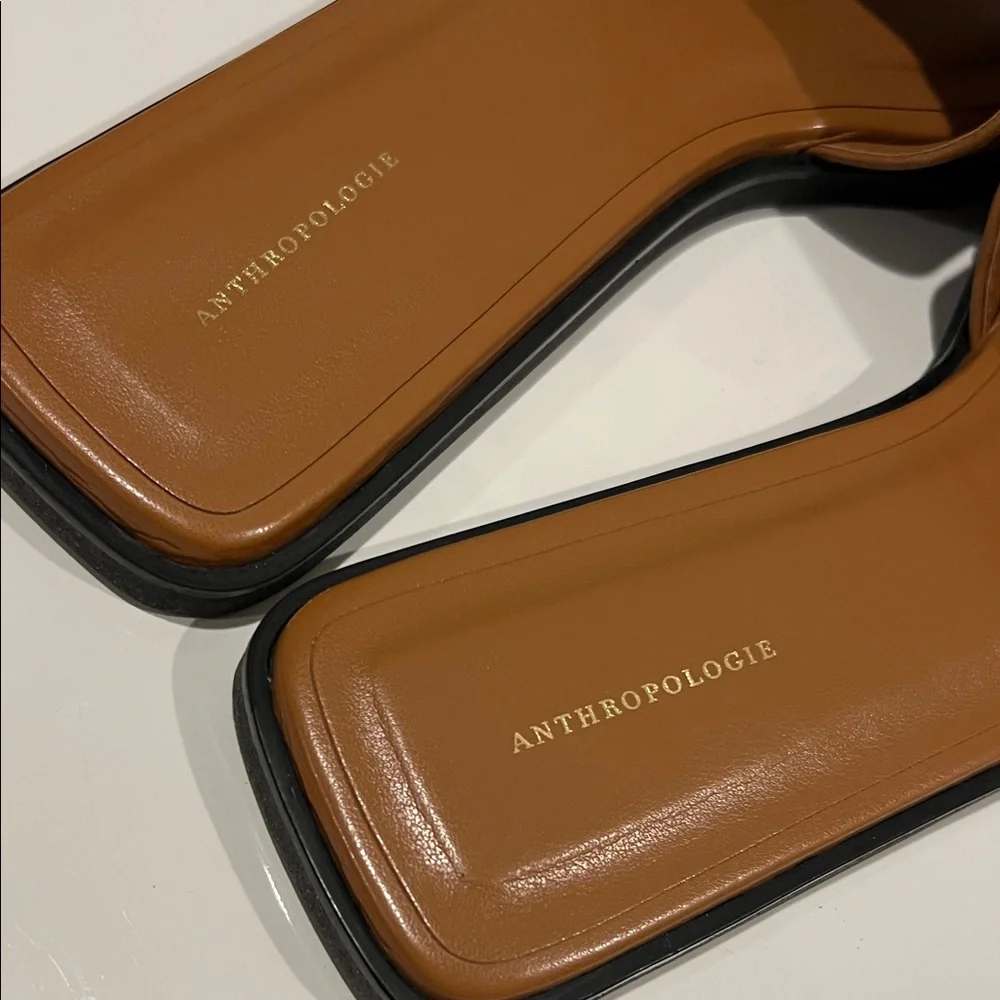 NEW Anthropologie Women’s Leather Tan and Black Buckle Slide Sandals size US 8.5 - Picture 6 of 8